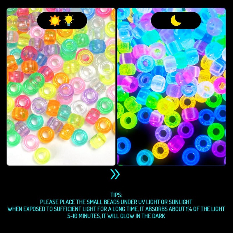 Sunlode 3200+pcs Glow in The Dark Pony Beads for Bracelets, 6x9mm Acrylic Neon Halloween Beads Rave Kandi Charms Kids Hair UV Bead for Braids Girls DIY Jewelry Making Crafts Party Supplies - Image 5